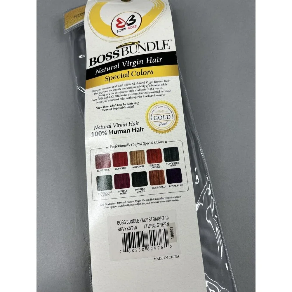 10” Turquoise Green Boss Bundles Yaki Straight 100% Human Hair Track Extensions - Picture 5 of 5